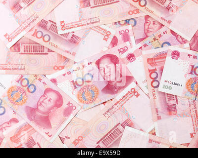 Chinese Yuan 100 bills Renminbi money currency background Stock Photo
