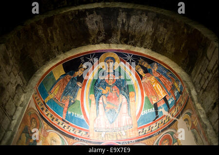 Copy of fresco. Santa Maria de Taull romanesque church Taull, Vall de Boi, Lleida, Catalonia, Spain. Stock Photo