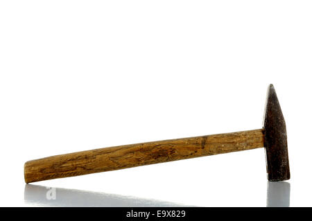 used old hammer with reflection - isolated on white Stock Photo