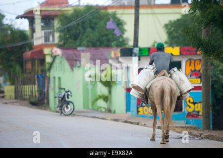 Dominikanische Republik, Osten, Las Lagunas de Nisibon, Mann auf Pferd Stock Photo