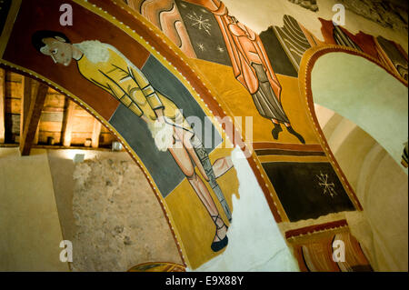 Copy of fresco. Sant Joan de Boi romanesque church. Vall de Boi, Lleida, Catalonia, Spain. Stock Photo