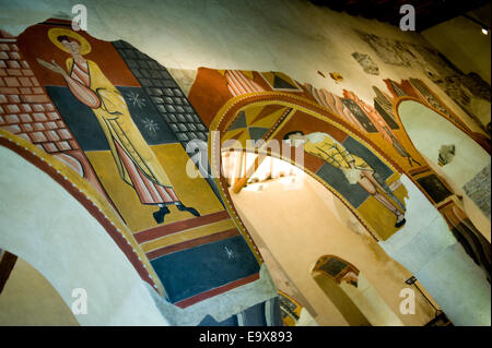 Copy of fresco. Sant Joan de Boi romanesque church. Vall de Boi, Lleida, Catalonia, Spain. Stock Photo