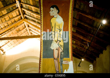 Copy of fresco. Sant Joan de Boi romanesque church. Vall de Boi, Lleida, Catalonia, Spain. Stock Photo