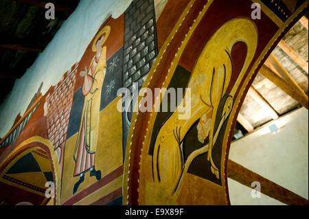 Copy of fresco. Sant Joan de Boi romanesque church. Vall de Boi, Lleida, Catalonia, Spain. Stock Photo