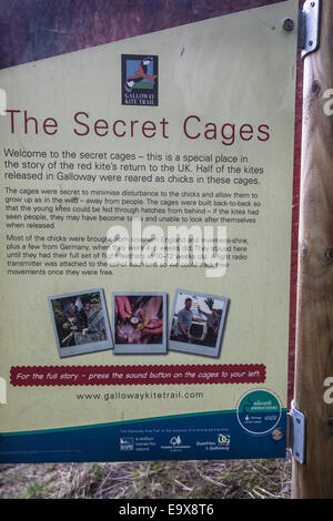 Information Sign about the Secret Cages at Bennan Forest In Dumfries & Galloway. Stock Photo
