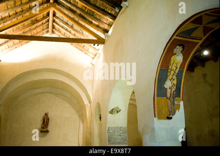 Copy of fresco. Sant Joan de Boi romanesque church. Vall de Boi, Lleida, Catalonia, Spain. Stock Photo