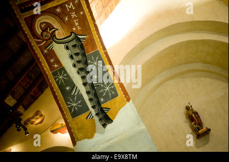 Copy of fresco. Sant Joan de Boi romanesque church. Vall de Boi, Lleida, Catalonia, Spain. Stock Photo
