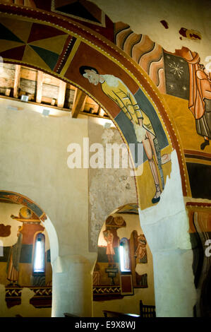 Copy of fresco. Sant Joan de Boi romanesque church. Vall de Boi, Lleida, Catalonia, Spain. Stock Photo