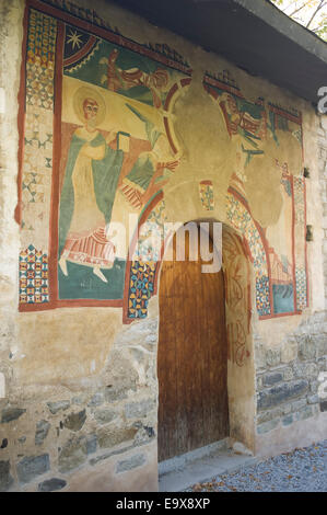 Copy of fresco. Sant Joan de Boi romanesque church. Vall de Boi, Lleida, Catalonia, Spain. Stock Photo