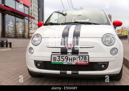 Saint-Petersburg, Russia - October 31, 2014: White Fiat 500 car stands on the roadside in St.Petersburg, Russia Stock Photo