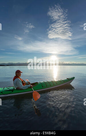 Kayak,Alaska,Senior Man,Lynn Canal Stock Photo