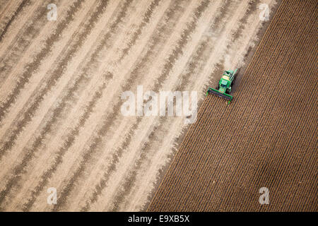 Aerial photo of crop being harvested. Stock Photo