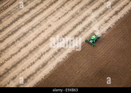 Aerial photo of crop being harvested. Stock Photo