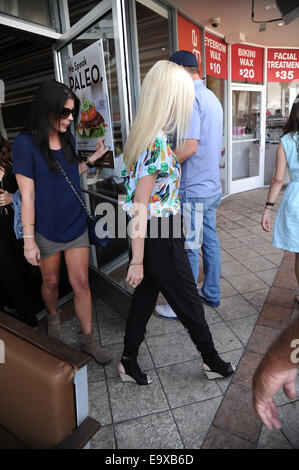 Tori Spelling looks thin in a halter top and black pants on the set of her reality show  Featuring: Tori Spelling Where: Los Angeles, California, United States When: 01 May 2014 Stock Photo