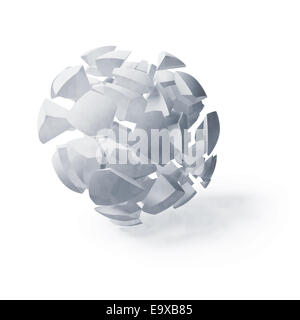 Light blue abstract 3d spherical object, cloud of fragments isolated on white Stock Photo