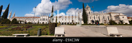 Horizontal panoramic (2 picture stitch) view of Jeronimos Monastery in Belem, Lisbon Stock Photo