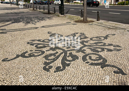 Horizontal close up of traditional Calcada Portuguesa in Lisbon. Stock Photo