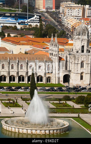 Vertical aerial view of Jeronimos Jerónimos Monastery and surrounding gardens in Belem Lisbon Stock Photo