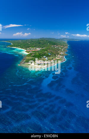 Aerial view of the island of Roatan. West Bay Beach and surrounding ...