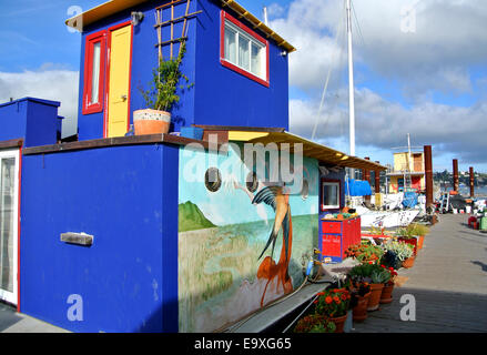 view of colorful houseboat in Sausalito  Galileehousboat community association Stock Photo