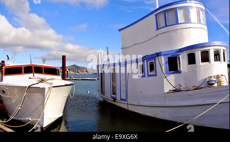 classic houseboat anchored in Galilee harbor Marina area of Sausalito California Stock Photo