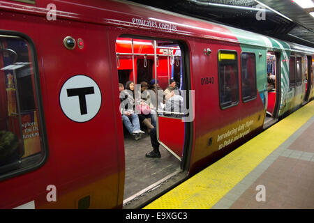 waiting Boston MA T subway train bus terminal Stock Photo