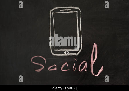 Mobile social media concept drawn on blackboard Stock Photo