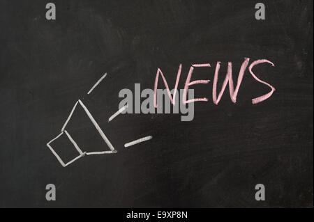 News word with loud speaker on blackboard Stock Photo