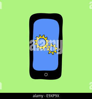 Doodle style phone with settings icon Stock Photo