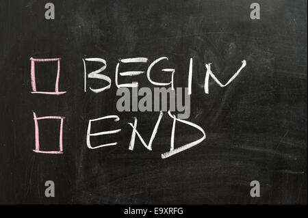 Begin or end options on the chalkboard Stock Photo