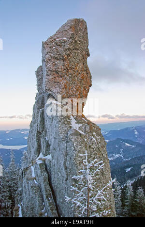 Conglomerate rock in Ceahlau mountains, Romania. Stock Photo