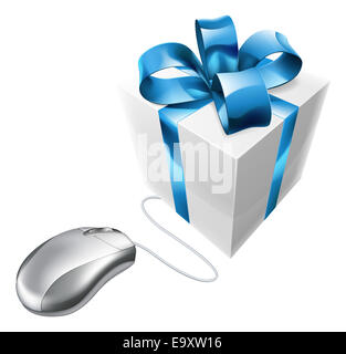 Mouse and gift online internet present shopping illustration of a computer mouse connected to a present. Could be concept for vo Stock Photo