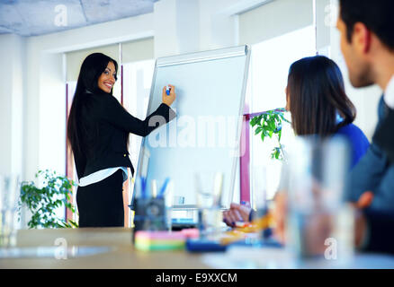 Businesswoman giving a presentation to colleagues at workplace Stock Photo