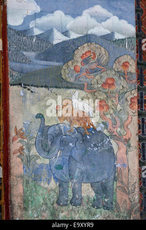 Close-up of a mural on a wall, Bhutan Stock Photo