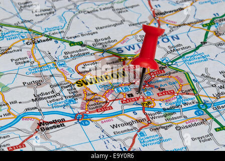 Road Map Of Swindon Wiltshire England Stock Photo Alamy   Red Map Pin In Road Map Pointing To City Of Swindon E9y0r6 