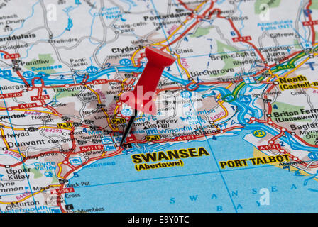 Road Map of Swansea, Wales Stock Photo - Alamy