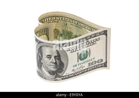 100 dollar bill in heart shape Stock Photo