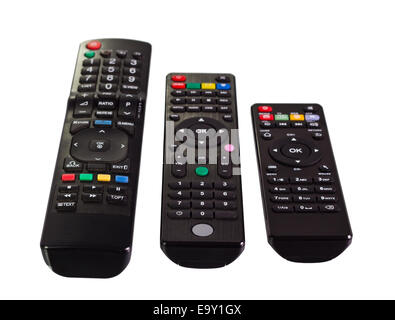 3 different type of remote controls on isolate white background. Stock Photo