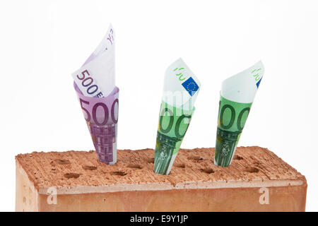 Example picture house construction, financing, building society. Brick and Euro Stock Photo