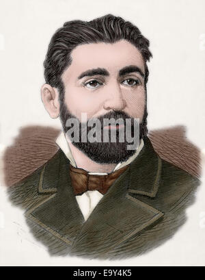 Aureliano Linares Rivas (1841-1903). Spanish politician. Engraving by Badillo. Colored. Stock Photo