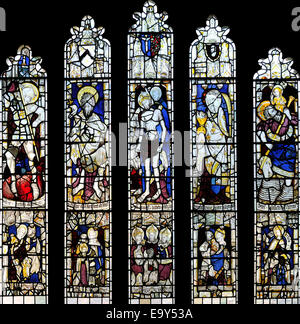The historic medieval East window in  the Church of the Holy Trinitry, Goodramgate, City of York, England Stock Photo