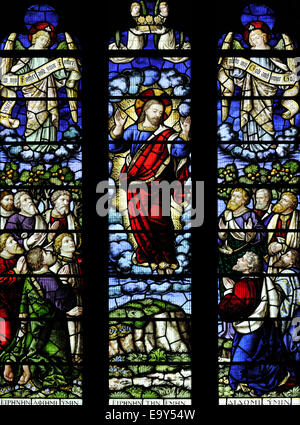 'Sermon on the Mount', East window, Giggleswick School Chapel, Settle, North Yorkshire, England Stock Photo