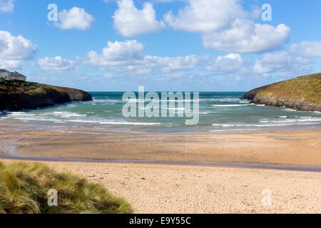 Porthcothan Bay beach Cornwall England UK Cornish north coast between Newquay and Padstow on a sunny blue sky day Stock Photo