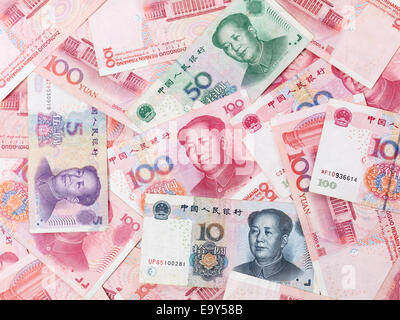 Chinese Yuan money, bills, Renminbi currency background Stock Photo