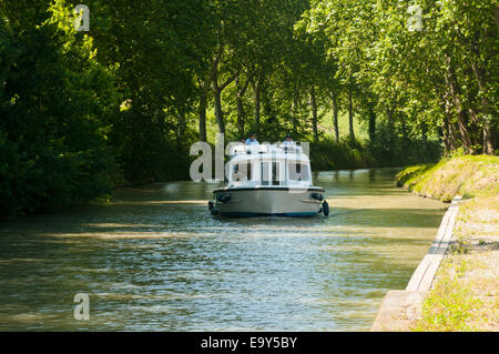 Barging in the Canal du Midi, South France Stock Photo