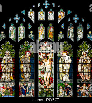 The Pre-Raphaelite East window of Jesus Church, Troutbeck, Lake District, Cumbria, England Stock Photo
