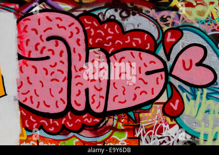 Berlin Wall she heart Graffiti Urban 2014 colour Stock Photo