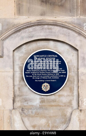 Plaque on platform four of Newcastle Central Railway station commemorating the 150th anniversary of its opening in 1850. Stock Photo