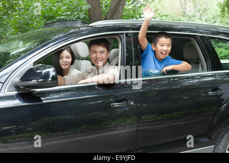 Boy with his parents on travel Stock Photo