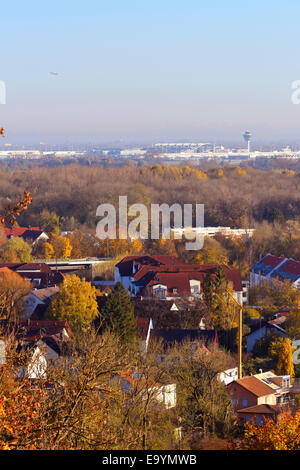 Airport Munich, MUC, view from Freising, Weihenstephan Hill, autumn, Stock Photo